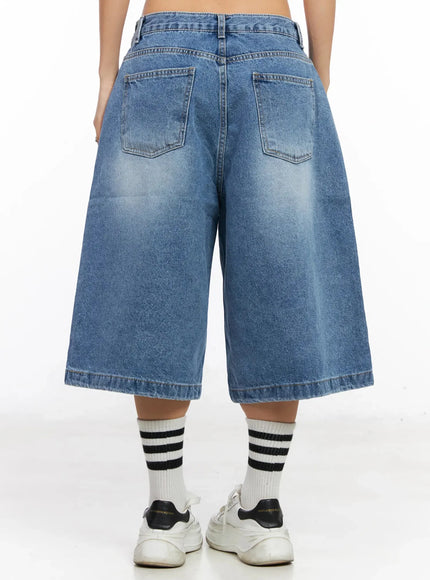 High-Waist Washed Wide-Leg Jorts IA507