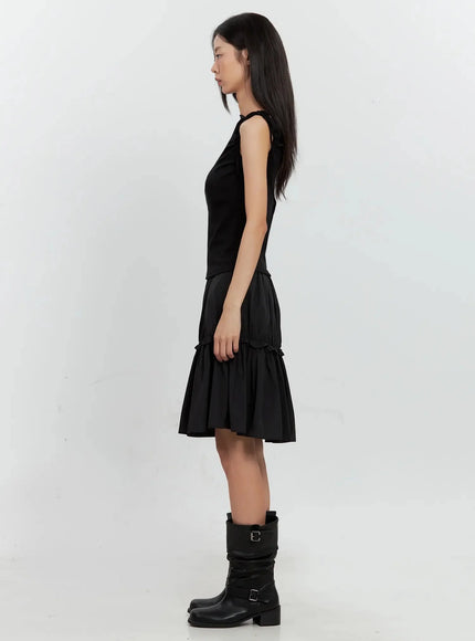 Asymmetric High Neck Tank Top IL528