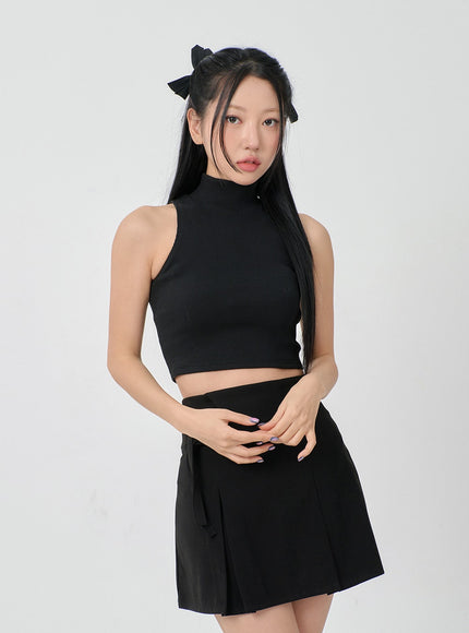 Folded Waist Two Buckle Pleated Mini Skirt BD23