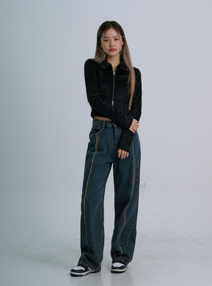 Retro Stitching Wide Denim Pants CO21