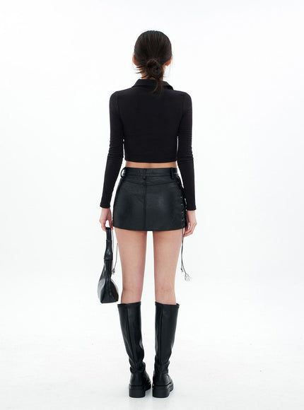 Open Collar Shirring Long-sleeve Top CA01