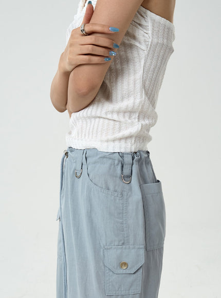 Drawstring Waist Wide Cargo Pants CU13