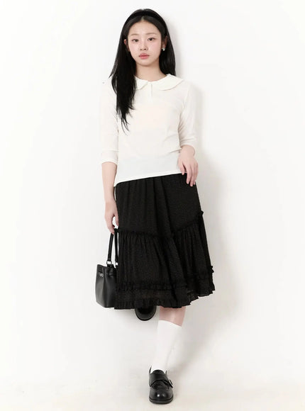 Polka Dot Ruffle Hem Midi Skirt IM513