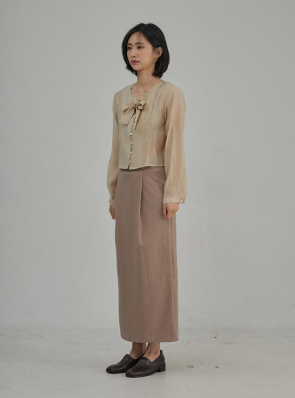 Ribbon Detail Button Cropped Blouse OJ304