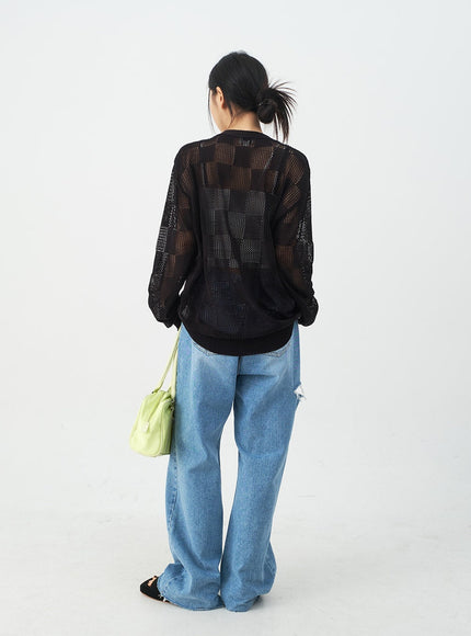 Checkered Oversized Cardigan CJ09