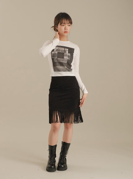 Tassel Hem Knee Length Skirt