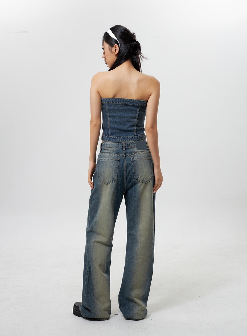 denim-button-tube-top-cy323