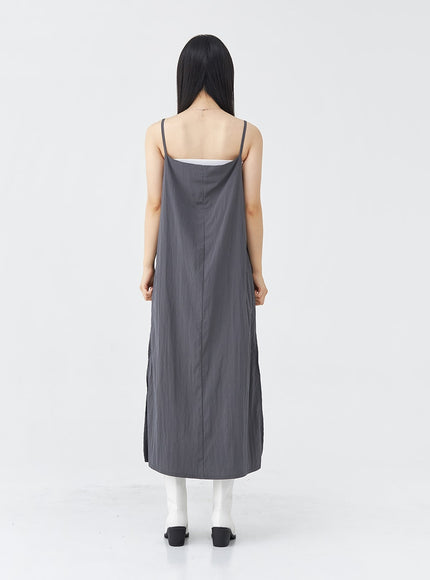 Side Shirring Sleeveless Strap Maxi Dress OG12