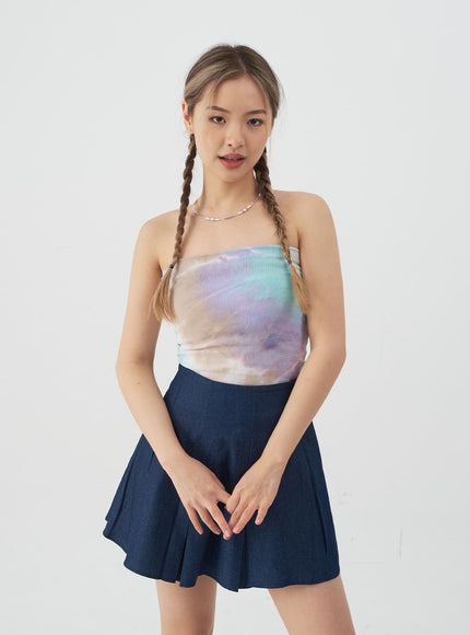 Pleated Denim Mini Skirt CJ08