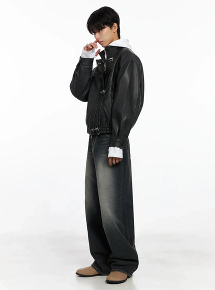 Men's Faux Leather Toggle Buckle Jacket IO516