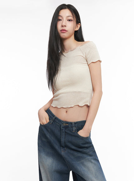 Sheer Frill Off-Shoulder Crop Top IY516