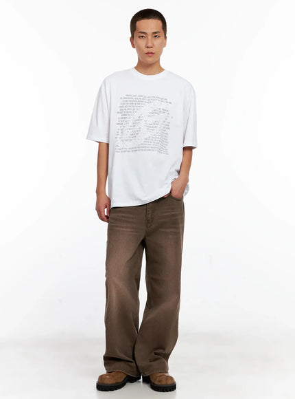 Men's Washed Wide-Leg Denim Jeans IG511