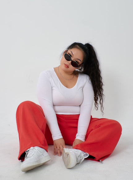 Plus U-Neck Long Sleeve Cropped Top ID27