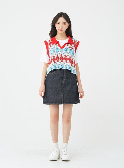 Vintage Color Denim Mini Skirt BG04