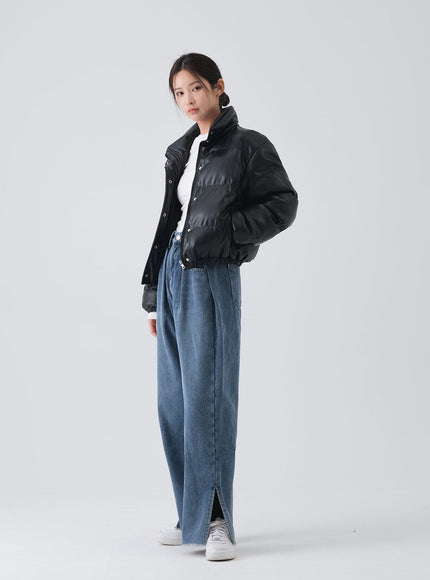Faux Leather Cropped Puffer Jacket CS07