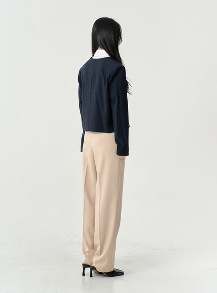 No Collar Semi Cropped Blazer OS13