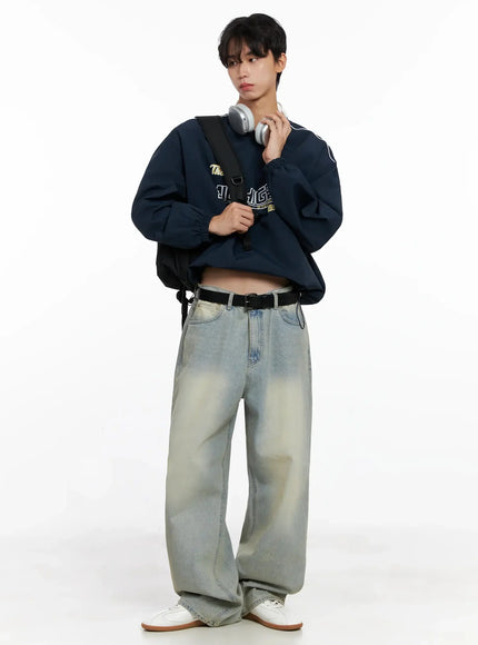 Men's V-Neck Lettering Windbreak Pullover IO516
