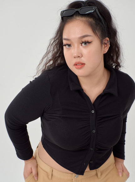 Plus Ruffle Bust Button Cropped Top ID20