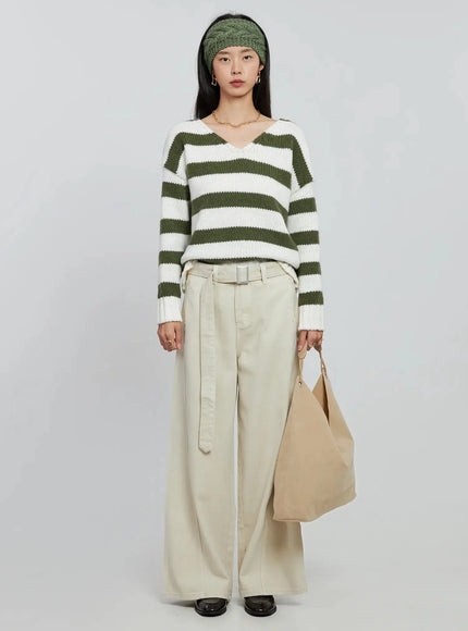 Wide Leg Cotton Belted Trousers IO530