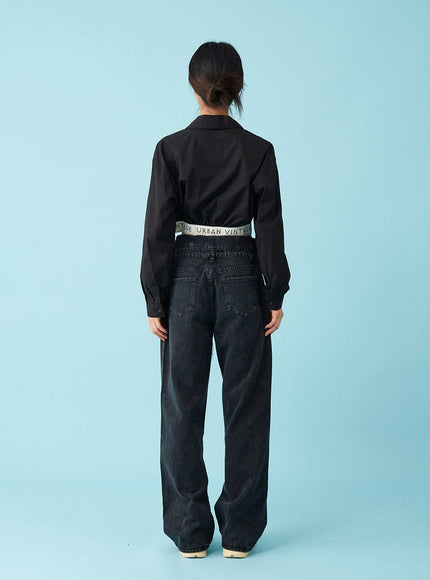 Four Buttoned Open Black Jeans CU8