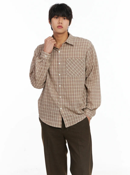 mens-plaid-button-down-shirt-ij512 / Beige