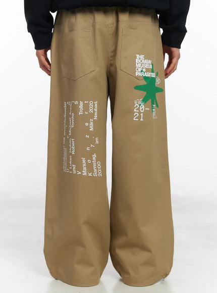 mens-graphic-wide-leg-pants-if506 / Beige
