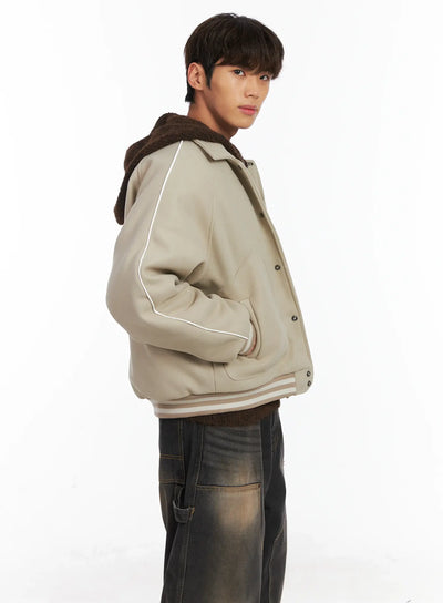 mens-contrast-piping-varsity-jacket-id511 / Beige
