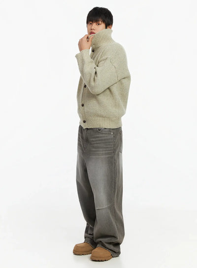 mens-button-up-sweater-if503 / Beige
