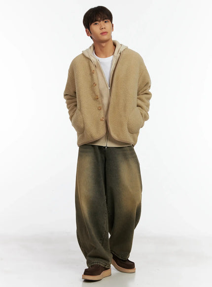 mens-sherpa-fleece-button-up-jacket-id511 / Beige