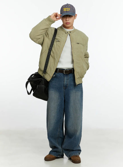 mens-double-zip-rider-bomber-jacket-if511 / Beige