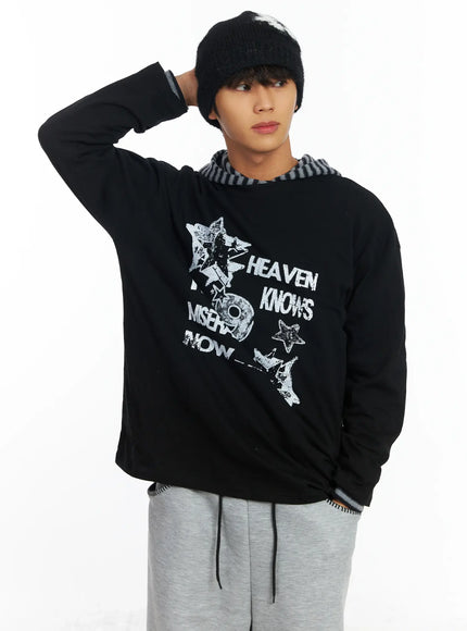 mens-graphic-long-sleeve-hoodie-if506 / Black