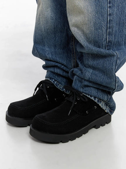 mens-casual-lace-up-loafers-io502 / Black