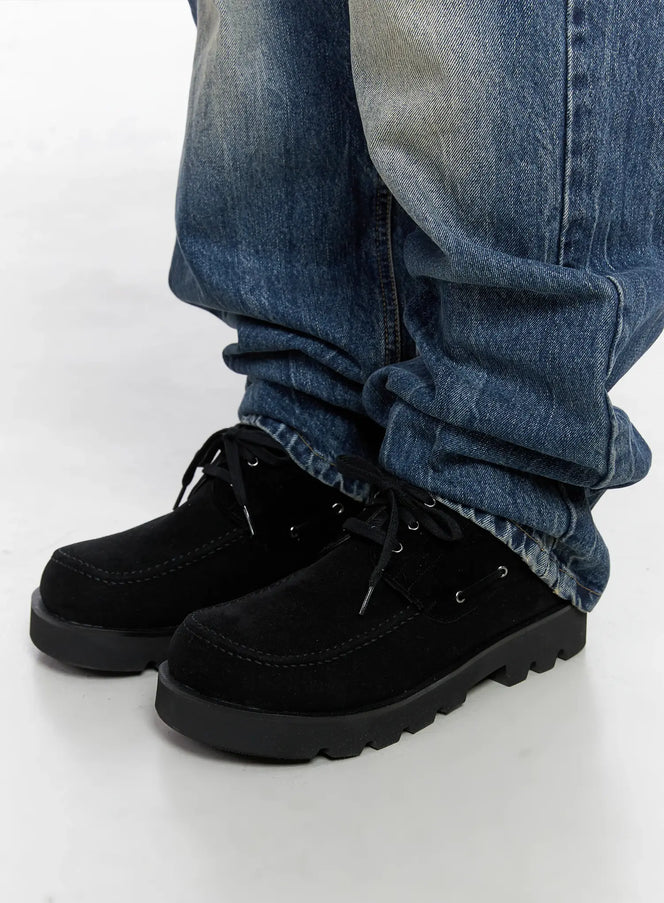 mens-casual-lace-up-loafers-io502 / Black