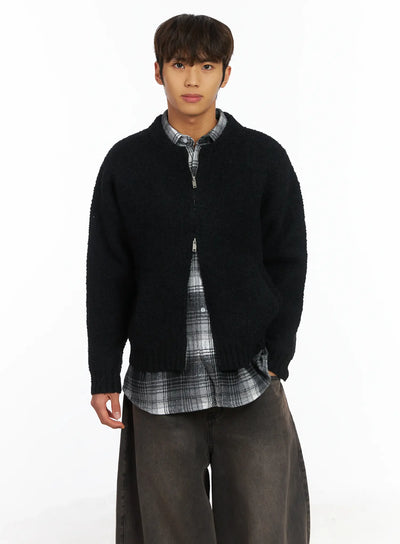 mens-boucle-zip-up-cardigan-ij514 / Black