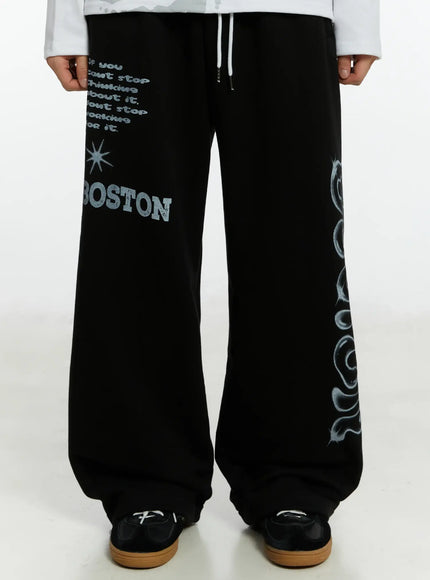 mens-boston-graphic-relaxed-sweatpants-if511 / Black