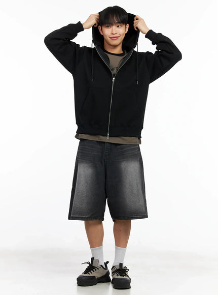 mens-double-zip-up-hoodie-im516 / Black