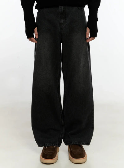 mens-versatile-wide-leg-jeans-black-io531 / Black