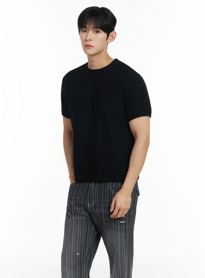 mens-basic-waffle-knit-tee-if516 / Black
