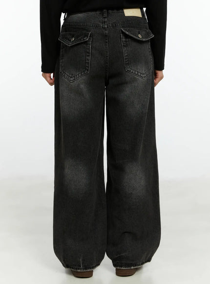 mens-washed-black-wide-leg-jeans-if511 / Black