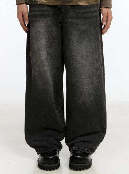 mens-washed-wde-leg-jeans-im502 / Black