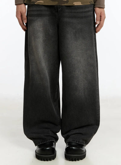 mens-washed-wde-leg-jeans-im502 / Black