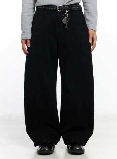 mens-heart-embroidered-wide-pants-if504 / Black
