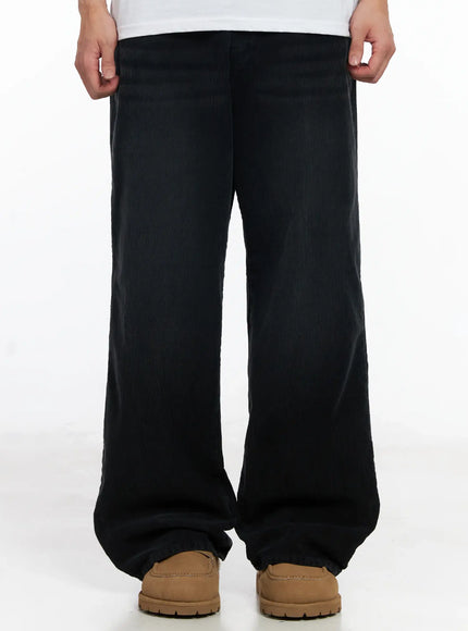 mens-black-washed-wide-corduroy-pants-ij521 / Black