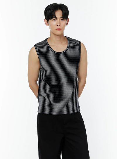 mens-striped-sleeveless-top-iu504 / Black