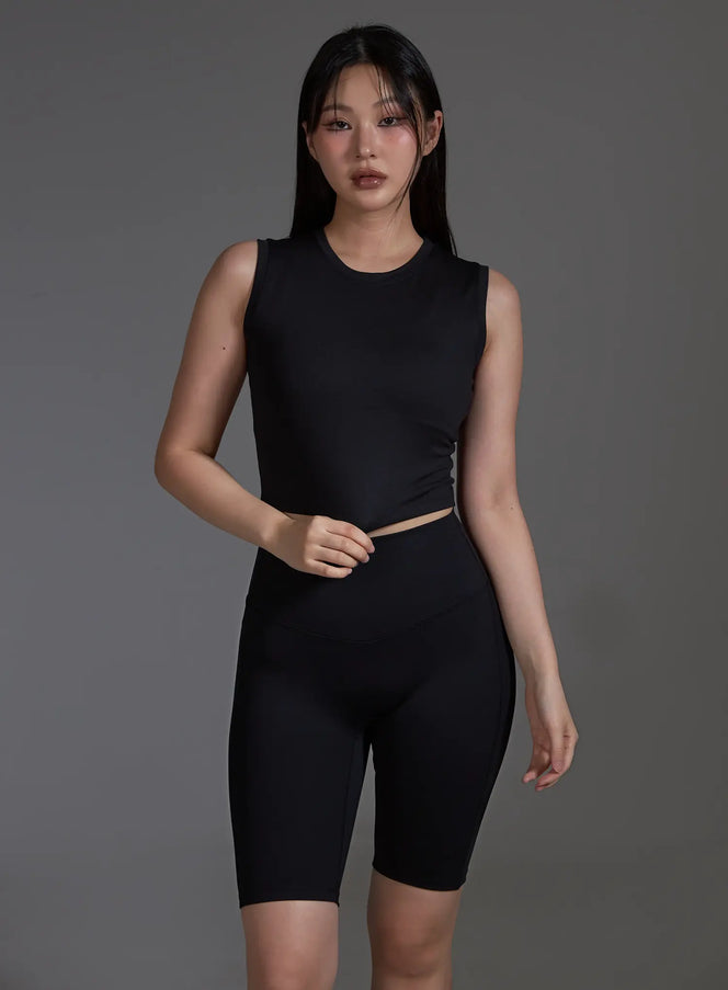 Slim Fit Cropped Sleeveless Top (Black) IO517
