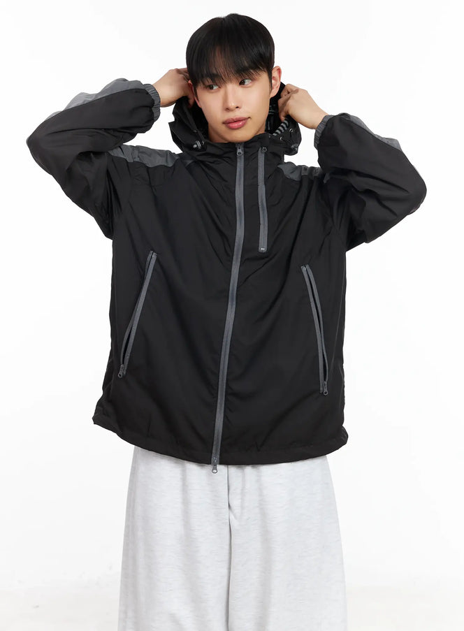 mens-color-block-hoodie-jacket-im516 / Black