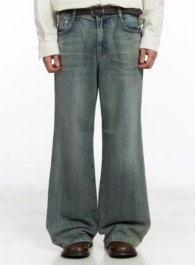 mens-blue-washed-semi-flared-jeans-ij521 / Blue