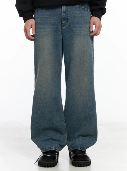 mens-washed-wide-leg-jeans-if516 / Blue