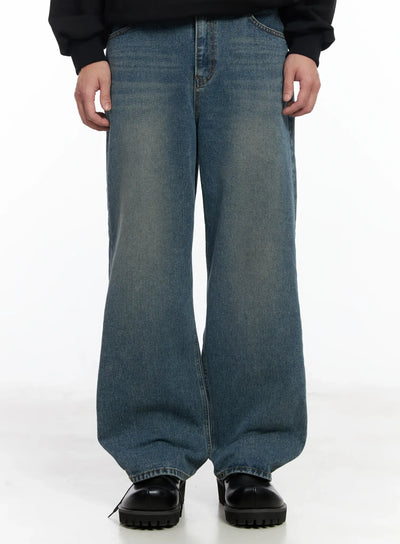 mens-washed-wide-leg-jeans-if516 / Blue