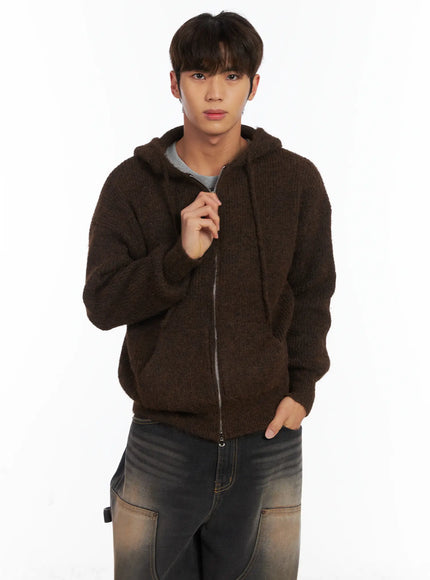 mens-brushed-wool-knit-zip-up-hoodie-id511 / Brown